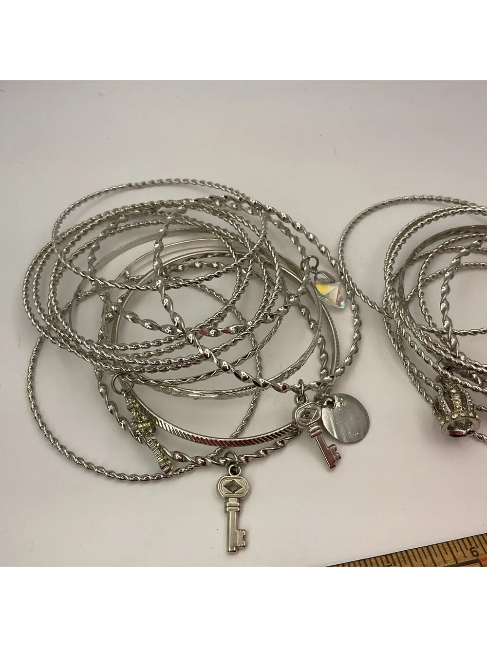 21 Bangle Bracelets Charms Silvertone Costume Jewelry Lot